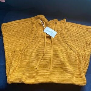Universal Thread Yellow Jumpsuit with Ribbed Knit Texture